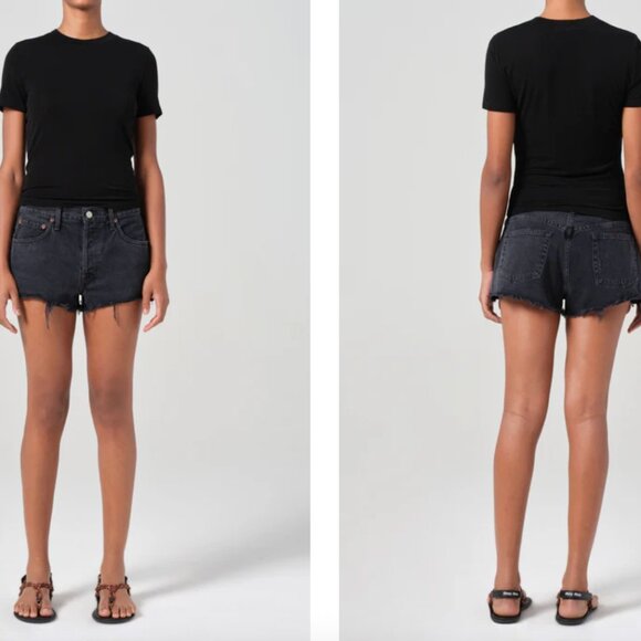 AGOLDE Parker Vintage Cut Off Shorts Size 26 in Theme Black - Picture 3 of 6